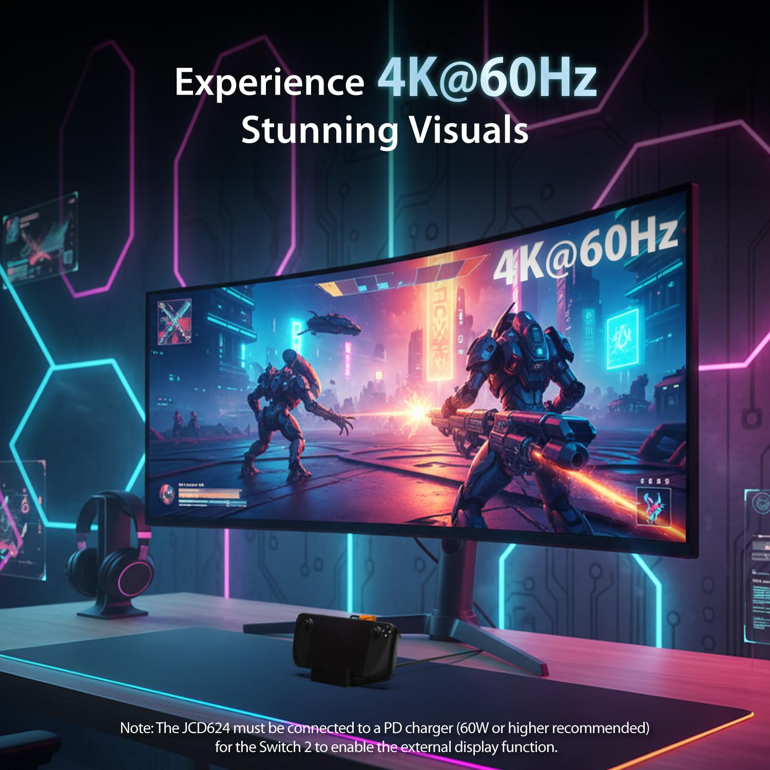 j5create Nintendo Switch 2 Dock Station, anche Omni per Steam Deck, ROG Ally, iPad e altro, 4K@60Hz con ricarica PD da 100 W, Gigabit RJ45 Ethernet, porta USB 3.2 Type A (JCD624)