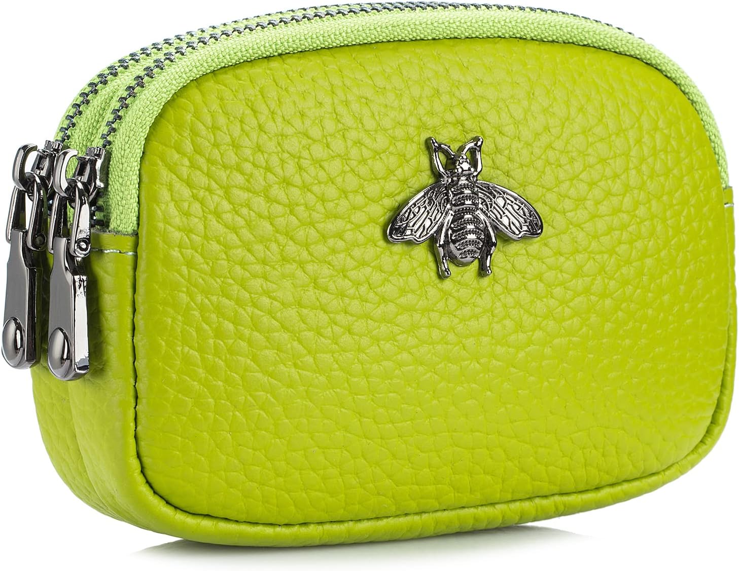 imeetuWomen Leather Coin Purse, Small 2 Zippered Change Pouch Wallet
