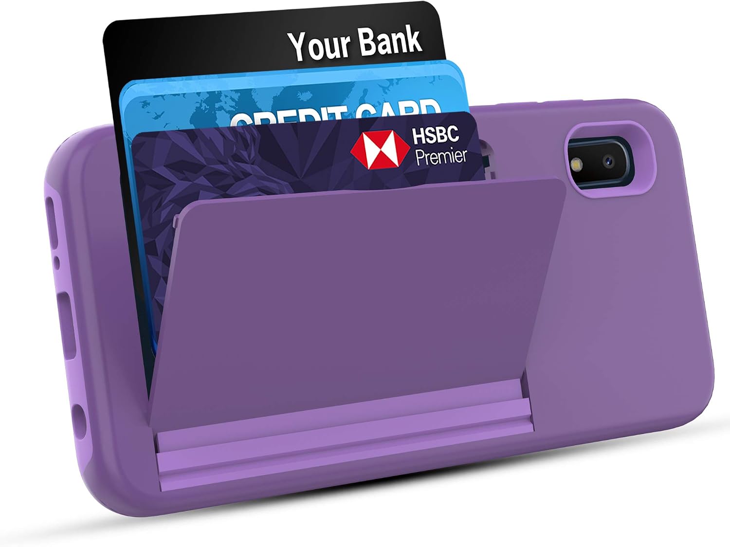 Townshop Galaxy A10E Case, Shockproof Hybrid Case with Card Holder Slot with [Tempered Glass Screen Protector] for Samsung Galaxy A10e - Purple