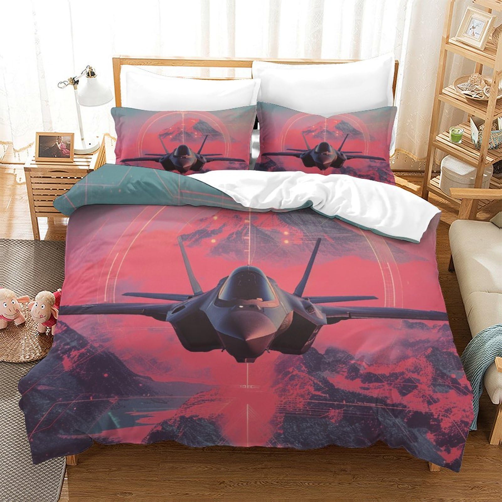 Housse de couette avion imprimé 3D parure lit ado grand confort zip