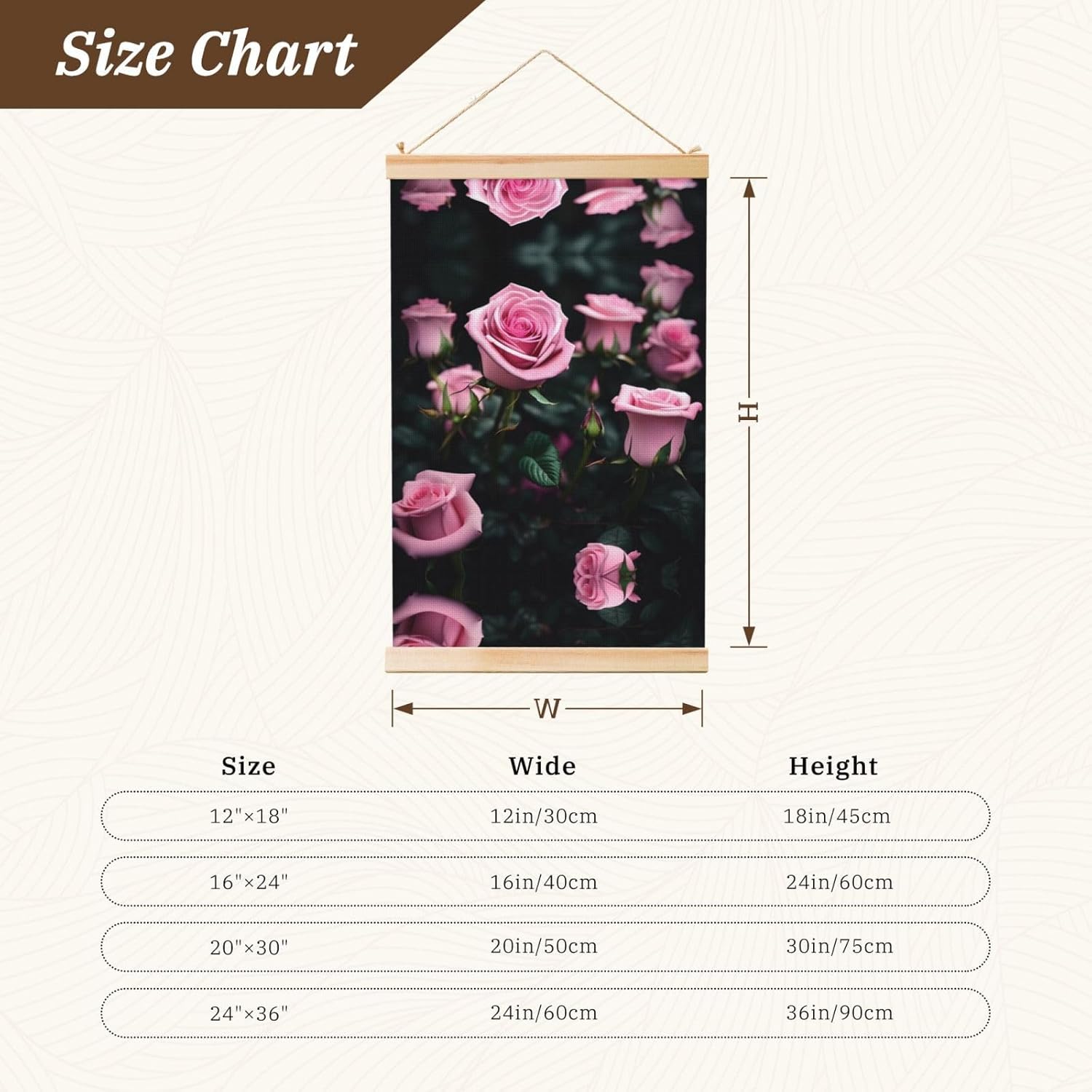 Pink Rose Print Print Poster Hanger,Hanging Poster, Poster Frame,Wood Poster Hanger, For Wall Hanging
