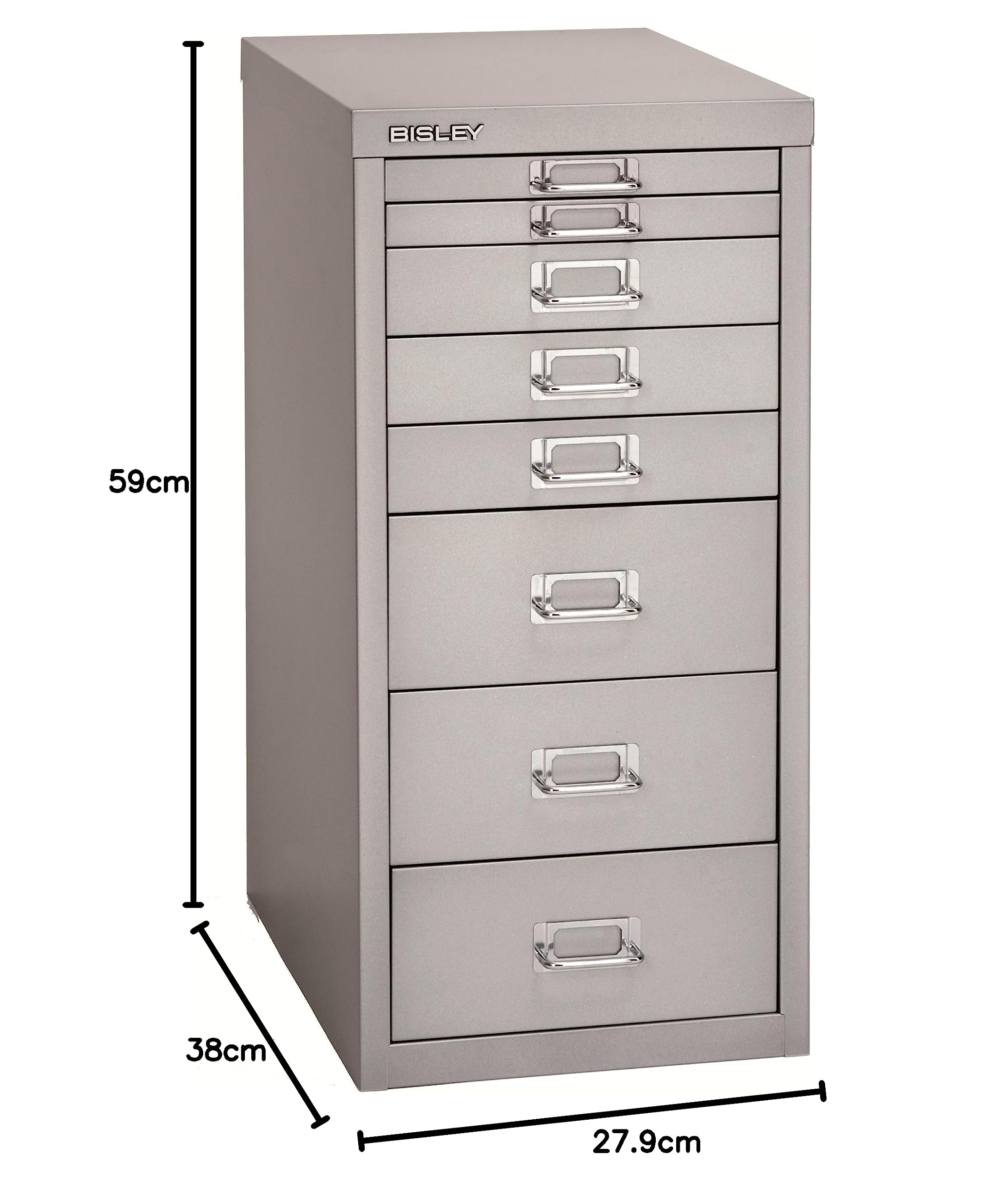 BISLEY MultiDrawer, Serie 29, DIN A4, 8 cassetti, Metallo, 355 Argento, 38 x 27.9 x 59 cm