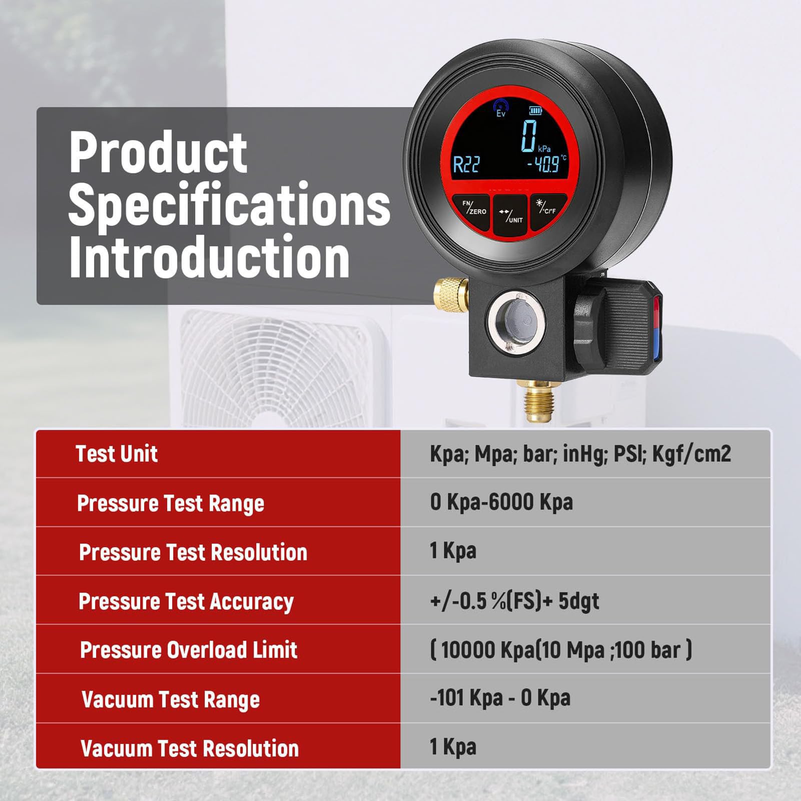 AMONIDA Jauges Numériques Hvac 3-en-1 Lcd pour R410a R32 R134a