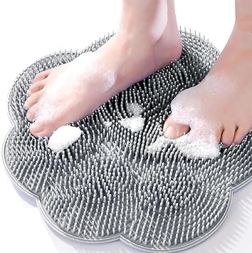 Defresit Larger Shower Foot Scrubber and Massager Mat with Non-Slip Suction Cups - Cleans, Exfoliates, Massages Feet Without Bending, Improves Foot Circulation, Relieves Tired Feet Grey