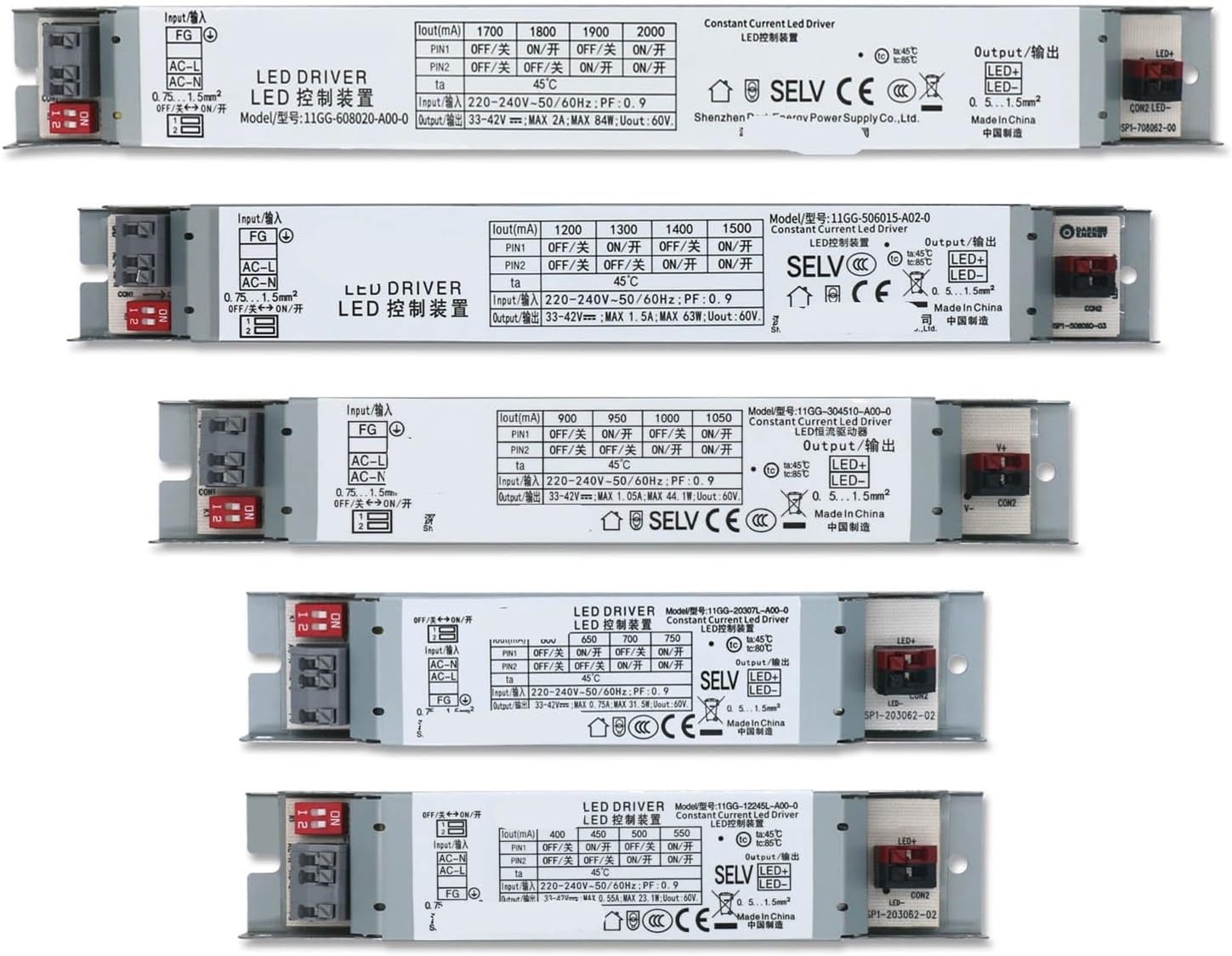 1PCS LED Power Supply DC33-42V Lighting Transformer 23W 31W 44W 63W 84W AC220-240V Adjustable Constant Current LED Driver(23.1W 550mA)