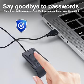 USB Fingerprint Reader for Windows | Windows Hello & 10/11, Auto Driver Install, 5ft Cable, Password-Free Login