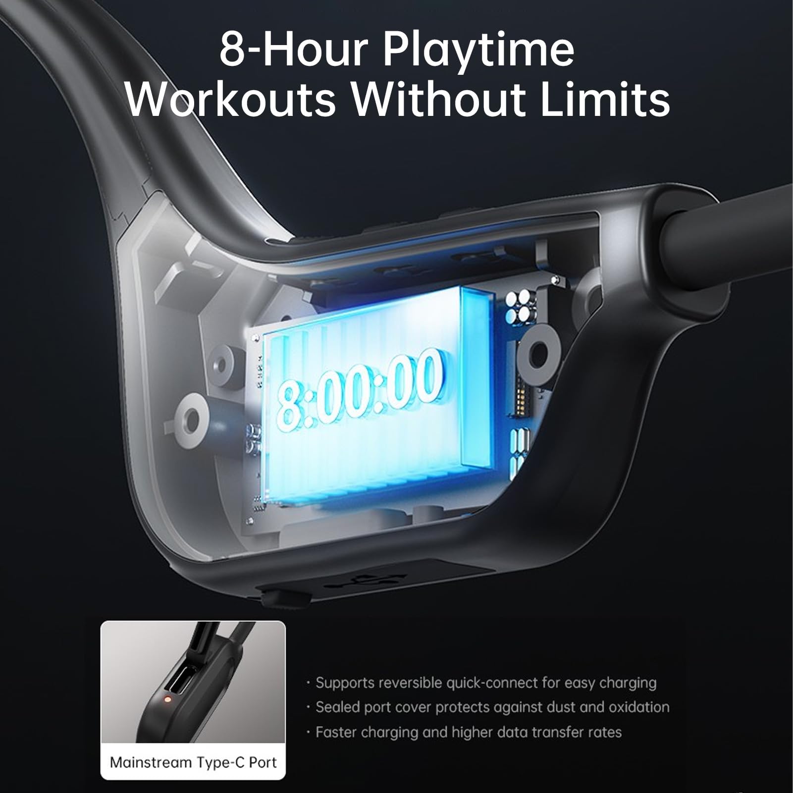 Alomejor Cuffie a Conduzione Ossea, Auricolari Wireless Bluetooth Sportivi a Orecchio Aperto con Microfono, 8 Ore di Riproduzione, Nero, per Corsa e Allenamento