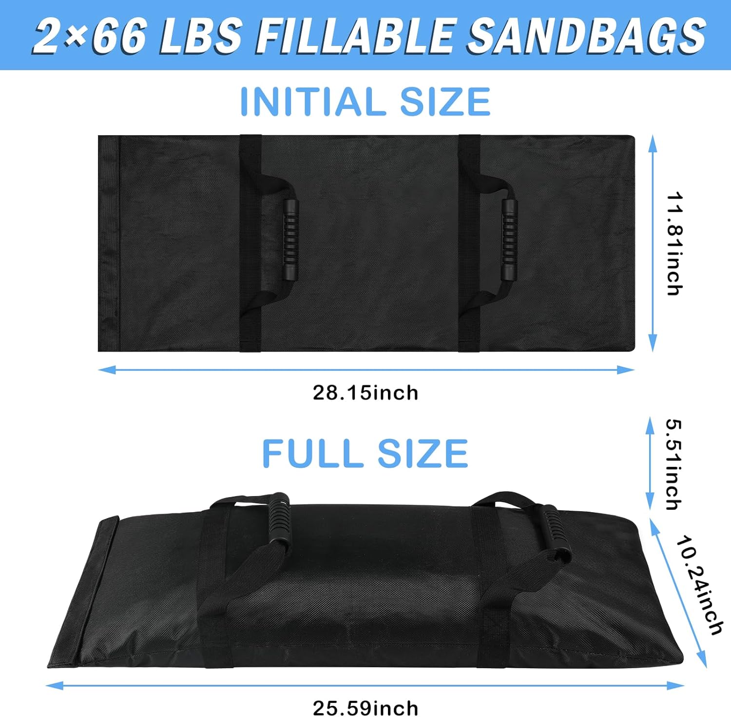 Umbrella Base Weight Sandbags, 2 x 66 LBS Fillable Straight Sand Bags for Cantilever Patio Umbrella, Trampoline, Outdoor Garden Backyard Furniture(Without Sand)