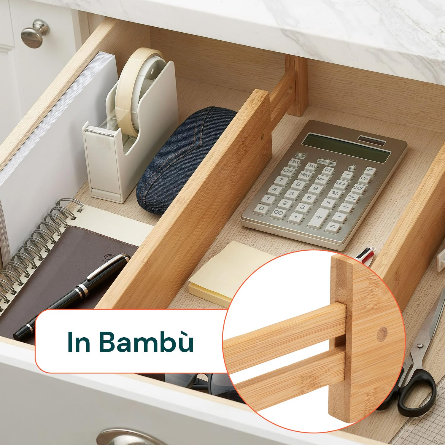 Avilia Divisori per Cassetti Set 4 Bamboo – Organizer Cassetti Regolabili 43–56 cm, Divisori Cassetti Cucina e Biancheria, Sistema a Molla Senza Attrezzi, Antiscivolo Salvaspazio