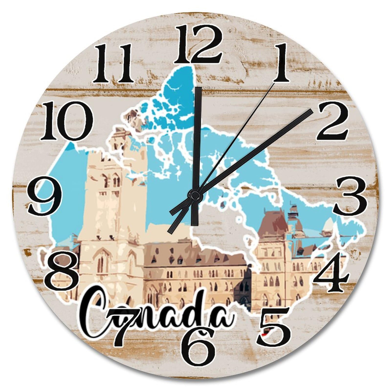 Horloge murale 38 cm en bois noble motif Canada pour decoration elegante