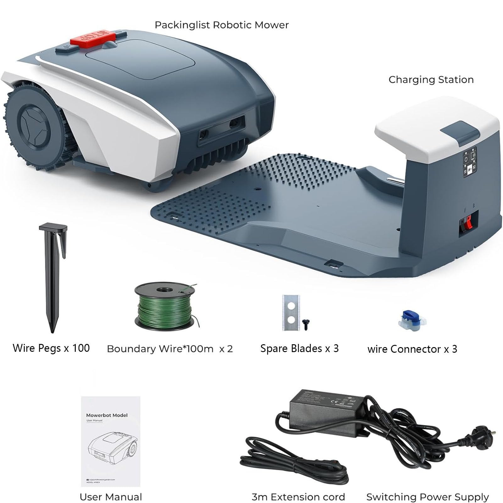 Robot CortacéSped, CortacéSped de JardíN, CortacéSped RobóTico Sin Robot para CéSped de 0,37 Acres, Altura de Corte de 1,0 a 2,7 Pulgadas, Control de AplicacióN