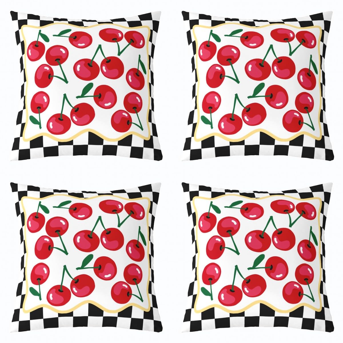 Housse de coussin 40x40 enfant fruits tropicaux patchwork rouge