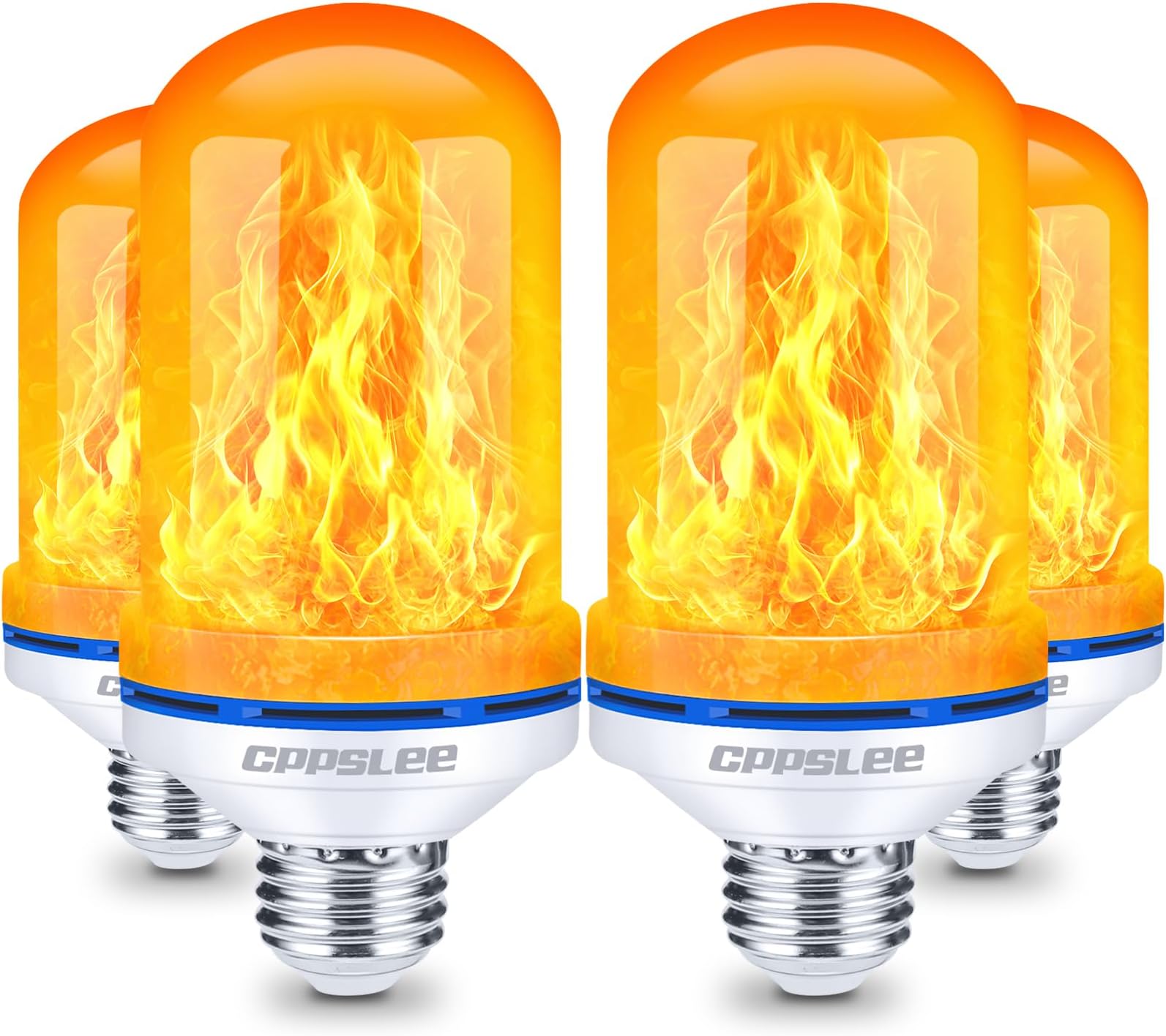 CPPSLEE Upgraded LED Flame Light Bulbs, 4 Modes Flickering Light Bulbs, E26 Base Fire Flame Bulb for Halloween Decorations Outdoor, Christmas Lights Patio Indoor Home Decor (Yellow, 4 Pack)