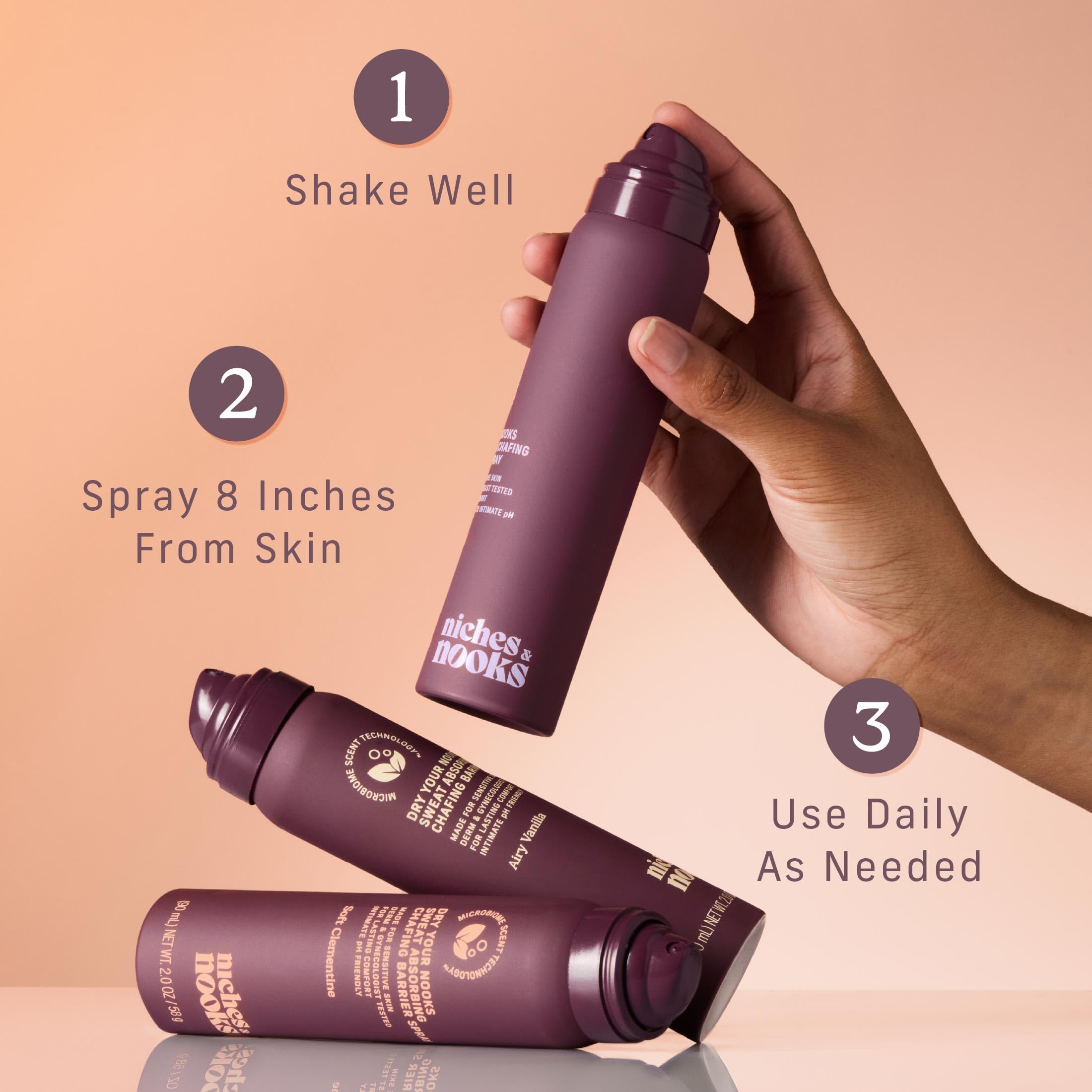 Niches & Nooks Sweat Absorbing Anti Chafing Barrier Body Spray for Women - Fresh Fig - Intimate pH Balanced Feminine Spray Relief For Thighs & Skin - Travel Size - Vegan + Phthalate Free - 2oz
