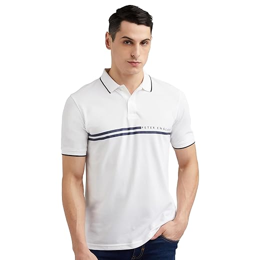 Peter England Men's Everyday Solid Regular Fit Polo | Cotton Rich | Premium Pique Weave