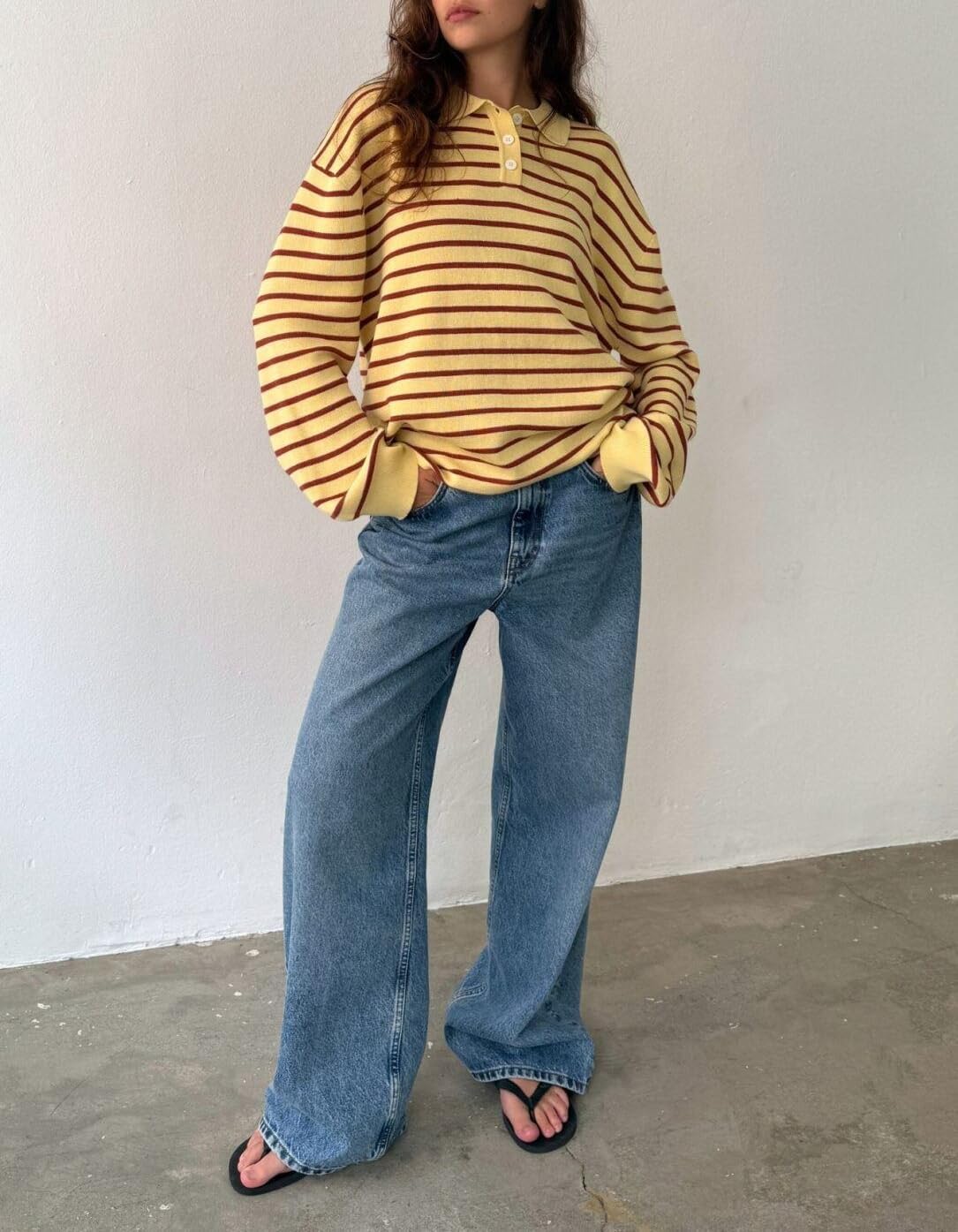 Women Striped Sweater Rugby Polo Oversized Color Block Knit Pullover Tops Vintage Preppy Going Out Streetwear - Image 5