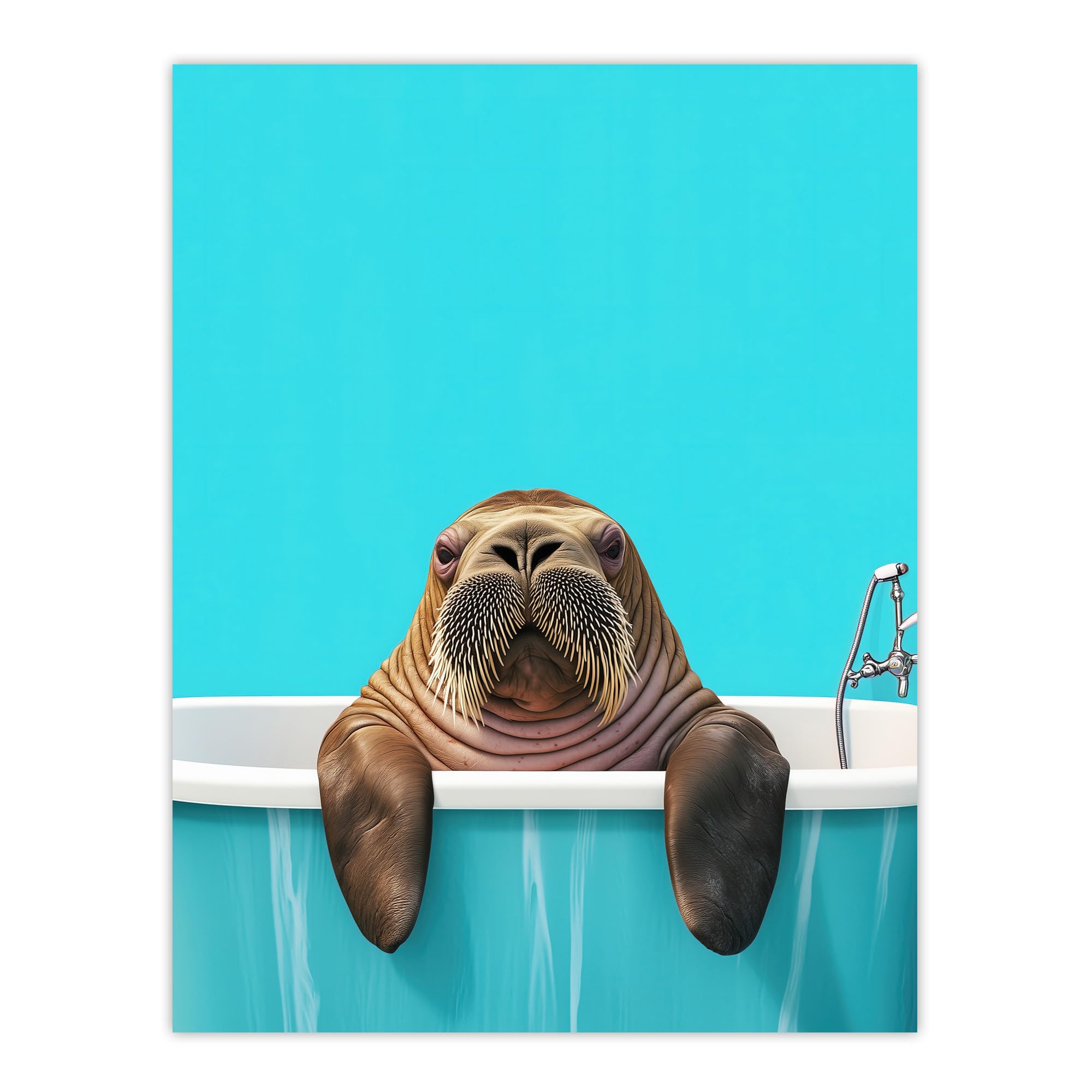 Artery8 Bath Time Cute Walrus in Bathtub Vibrant Fun Bathroom Toilet Extra Large XL Wall Art Poster Print