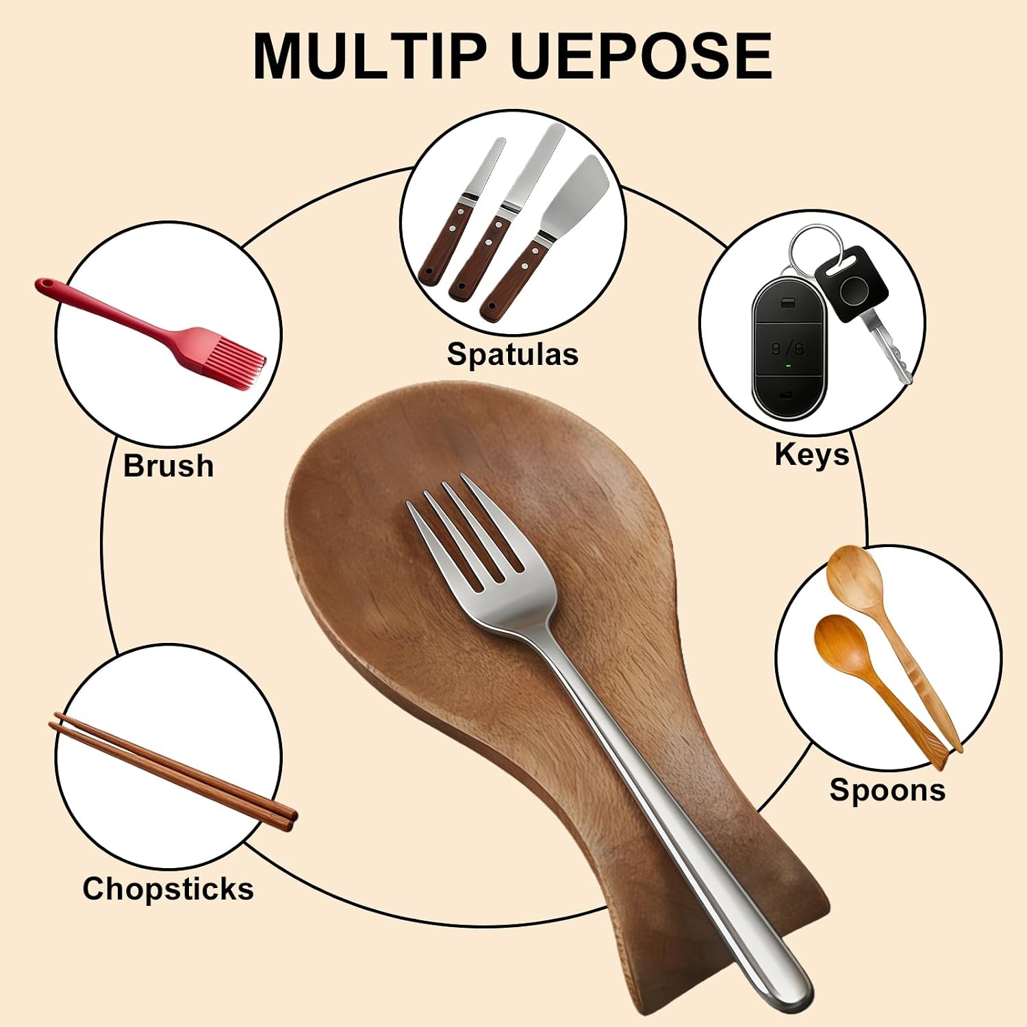 Brown Acacia Wood Spoon Rest for Stove Top and Countertop, Heat‑Resistant Utensil Holder for Spatula, Ladle and Cooking Tools, Modern Rustic Farmhouse Design for Kitchen and Dining Table Decoration