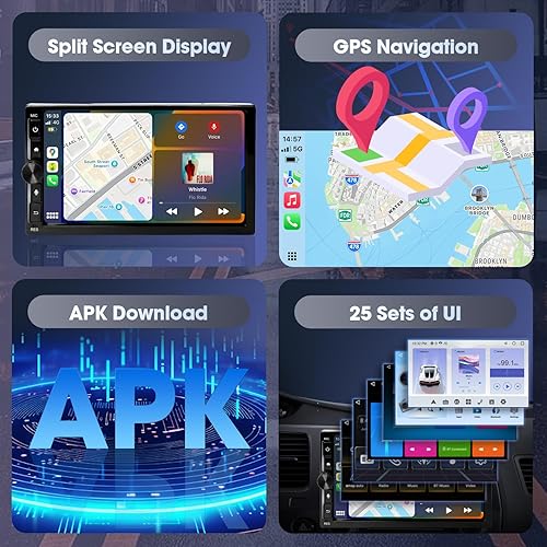 Miniatura 5 de Pantalla inalámbrica de Apple Carplay de 7 pulgadas para automóvil, estéreo de automóvil de doble DIN, radio de automóvil de 2+32 GB, accesorios de