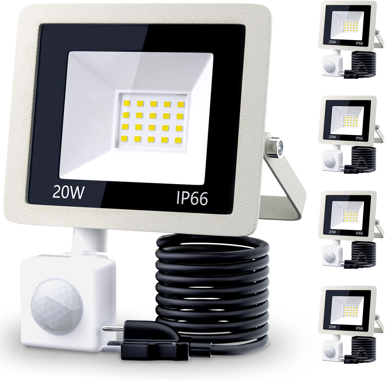 MIWAT 5Pack 20W Motion Sensor LED Flood Light, IP66 Rainproof Security Spotlight with PIR for Wall, Driveway, Square - Ivory