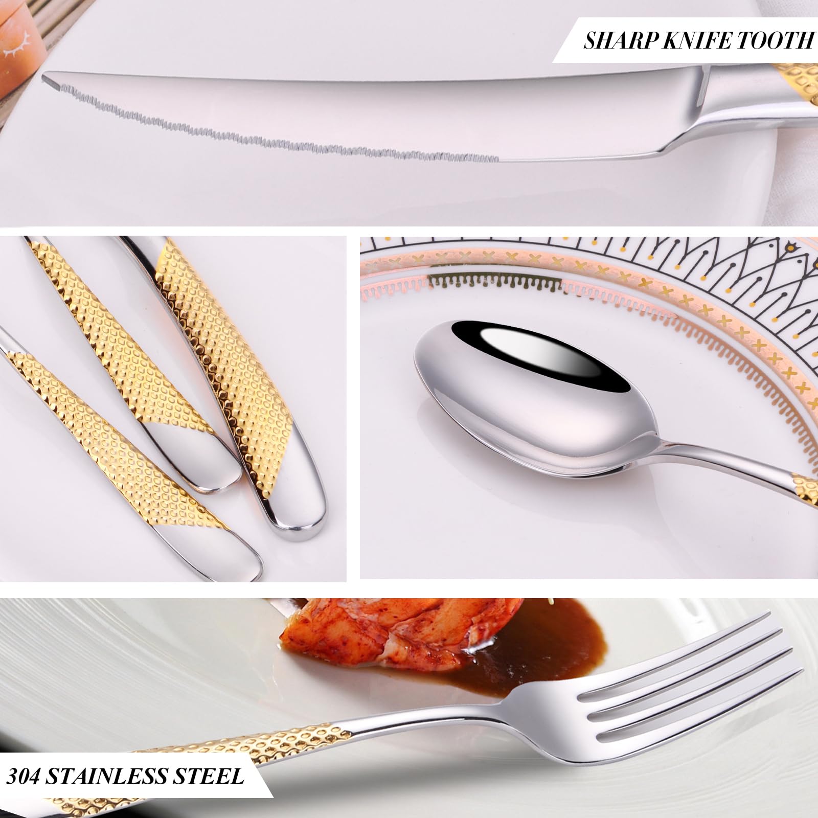 Besteck Set 24 Teilig Für 6 Personen, Hochglanzpoliertes Besteckset Aus Edelstahl 18/10, Inklusive Messer, Gabel, Löffel Essgeschirr Für Zuhause, Hotel, Restaurant, Neues Haus (Gold,24pcs)