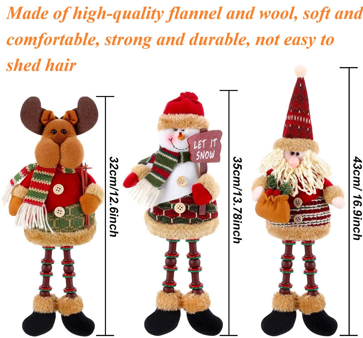 KAHEIGN 3 Piezas Figuras De Peluche De Navidad, Navidad Sentado Papá Noel Monigote De Nieve Reno Decoración Navideña Figura De Piernas Largas para Decoración De Chimenea De Mesa