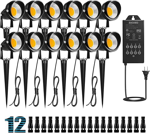 ZUCKEO Luces LED de bajo voltaje de 5 W con temporizador transformador de 12 V 24 V, kit de iluminación de paisaje al aire libre con conector, focos