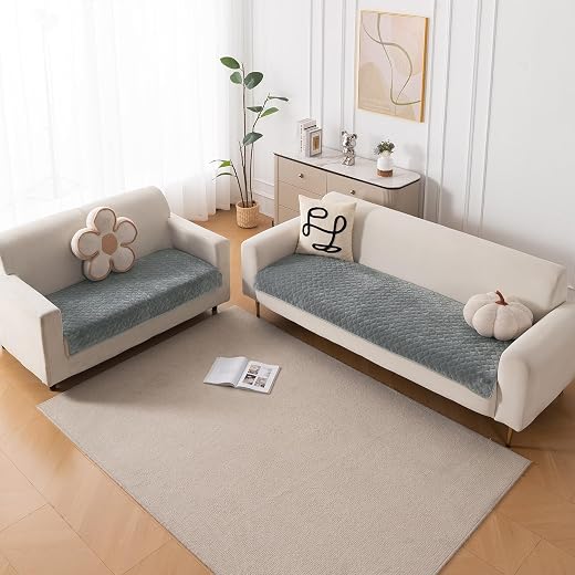 HOKIPO 'Diamond Plush' Premium Quilted Sofa Cover 3 Seater and 2 Seater Set with Anti-Slip Backing, Grey (AR-5897+AR-5899-...