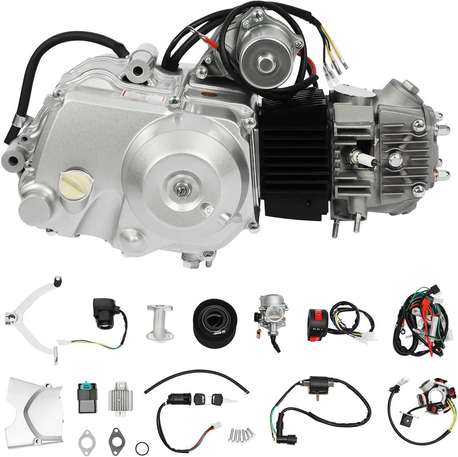 125CC Engine Motor 4-Stroke Horizontal Engine, ATV Quad Engine Motor Complete Kit Semi-auto Single Cylinder Air-Cooling Motor w/Reverse Electric Starter for ATV Go Kart
