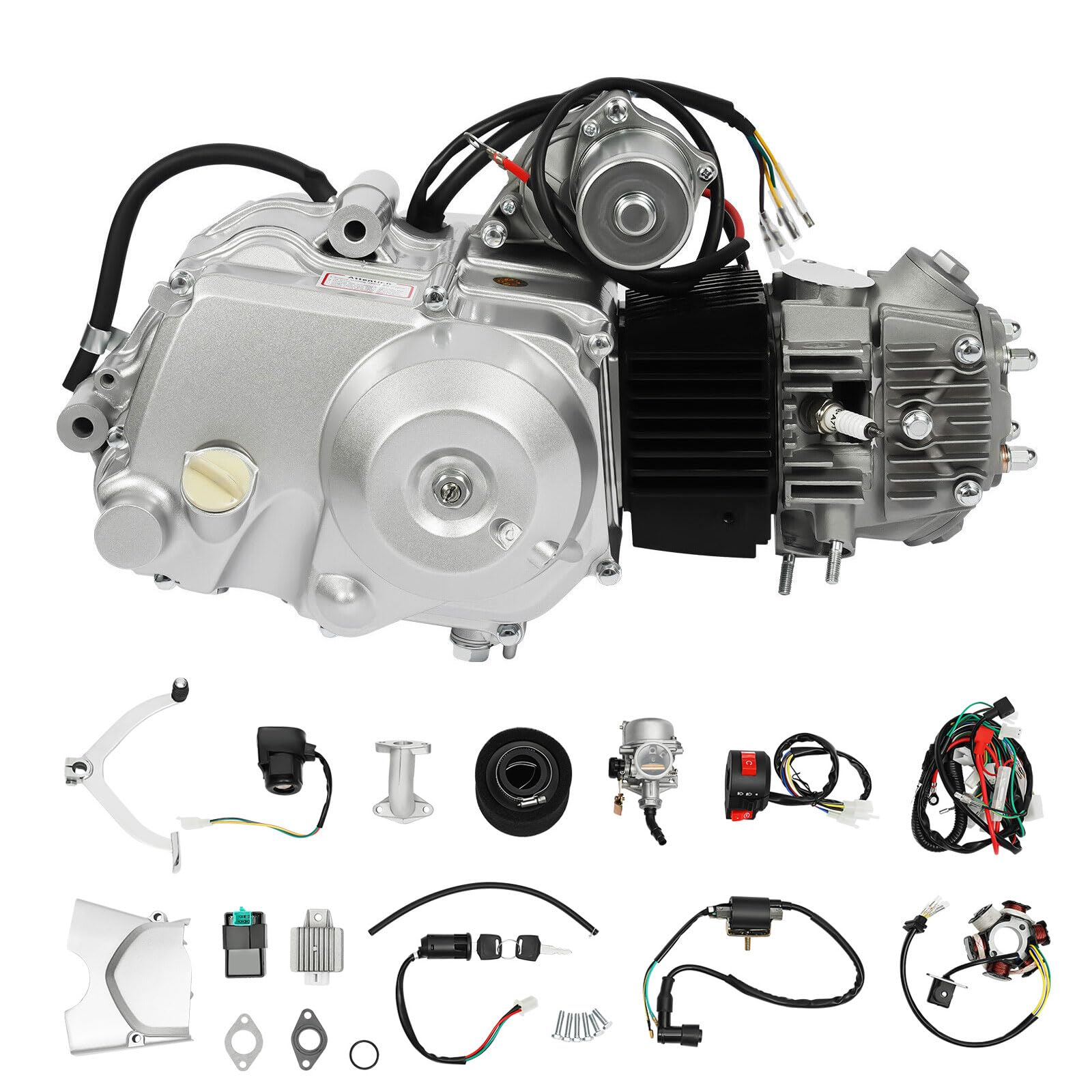 125CC Engine Motor 4-Stroke Horizontal Engine, ATV Quad Engine Motor Complete Kit Semi-auto Single Cylinder Air-Cooling Motor w/Reverse Electric Starter for ATV Go Kart
