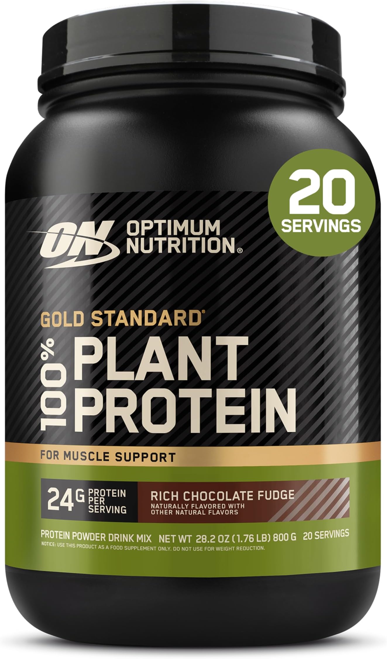 Optimum Nutrition Gold Standard 100% Plant Based Protein Powder, Gluten Free, Vegan Protein for Muscle Support and Recovery with Amino Acids - Rich Chocolate Fudge, 20 Servings (Packaging May Vary)