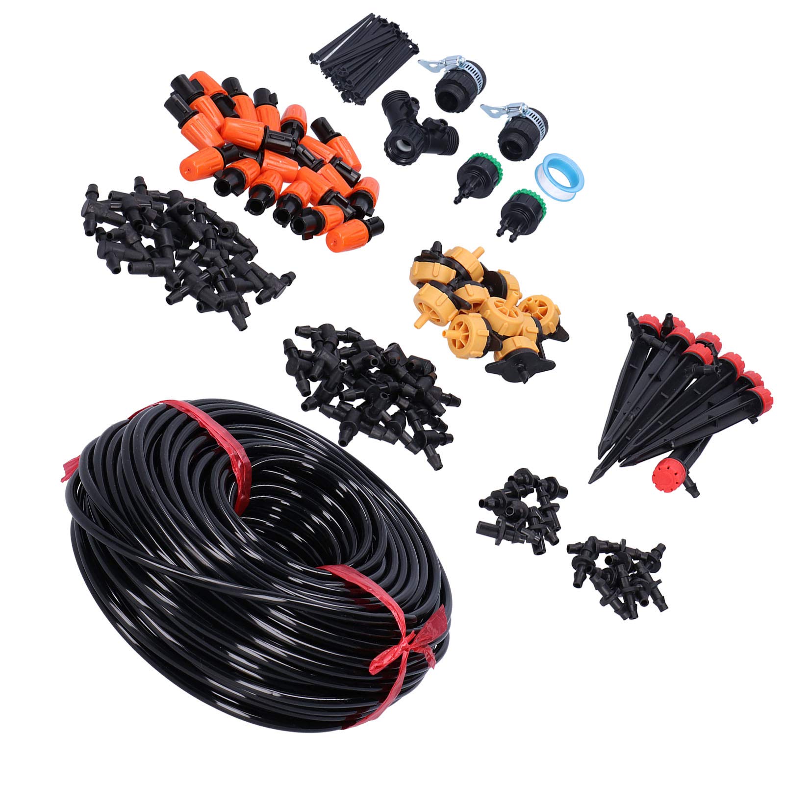 Kit di irrigazione a goccia 40M 4/7, kit per l’irrigazione del giardino con gocciolatori regolabili e valvola a doppio scarico, di irrigazione automatica per prato, serra e