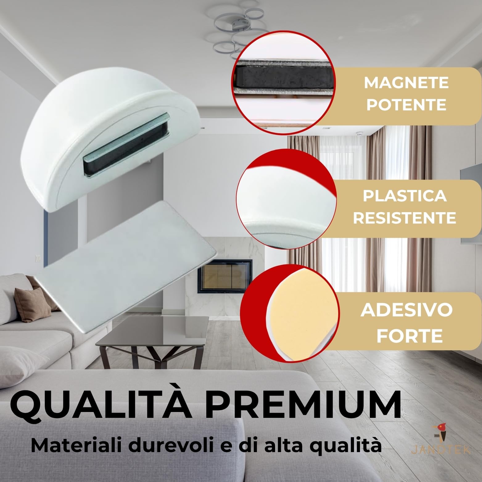Fermaporta magnetico - Fermaporte da terra 4 pezzi - Fermoporta da pavimento adesivi - Blocca porta da pavimento bianco - Paracolpi porta