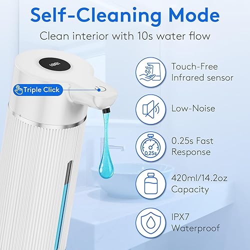 Miniatura 3 de Dispensador de jabón automático actualizado 2025, sin contacto, dispensador de jabón de manos para baño y cocina, 4 volúmenes ajustables, recargable