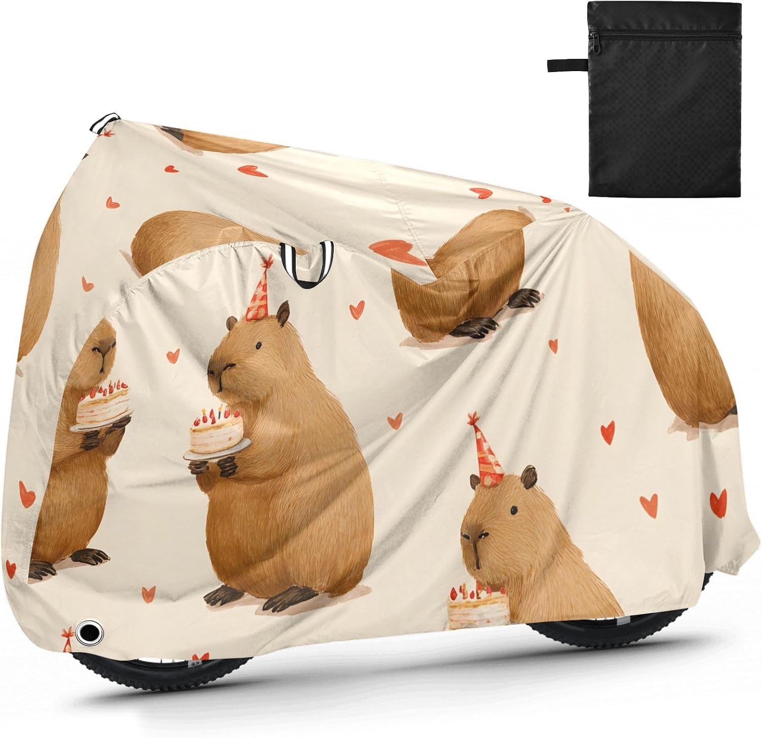 Capybaras in Party Hats with Cakes Bike Cover for Bikes, Waterproof Outdoor Storage Bicycle Cover Rain Sun UV Dust Wind Proof with Storage Bag for Mountain Road Bike/Ebike