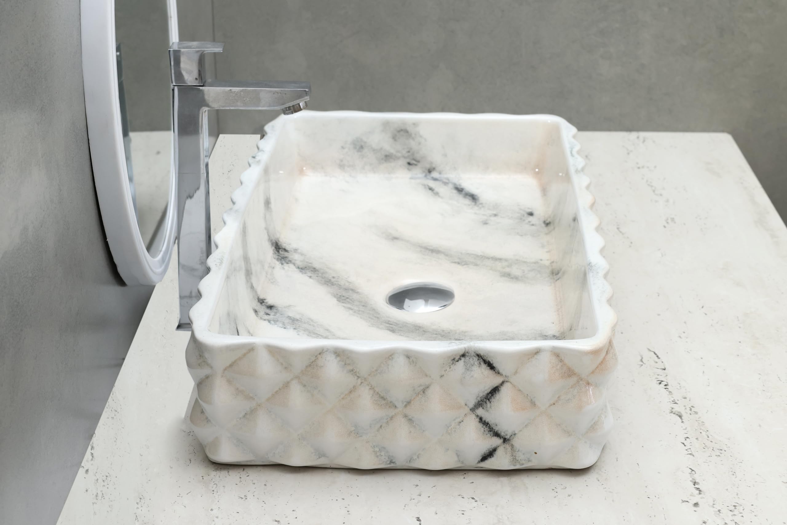 HISRE Designer Glossy Finish Table Top with Slim Rim Vessel Sinks For Bathrooms, Wash Basin For Restaurant, Hotel (Deer Design Wash Basin, 24 x 14 x 4.5 Inch) DM4604, photo 3 of 4