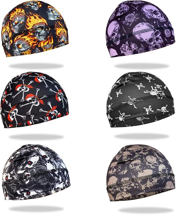 6 Pcs Skull Cap Sweat Wicking Helmet Liner Breathable Cycling Beanie Running Sports Hat Cooling Head Wraps for Men