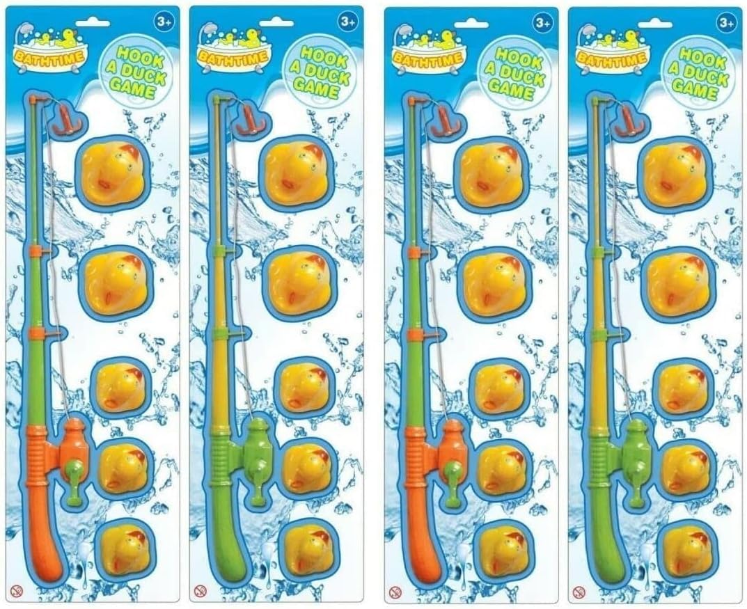PEBBLE HUG 4Pc Duck Hooking Game for Kids, Hook Style Bath Toys for Toddlers, Bath Tub Pool Duck Hook Toy for Babies, for Birthday, Pool Parties, Christmas (Set of 4)