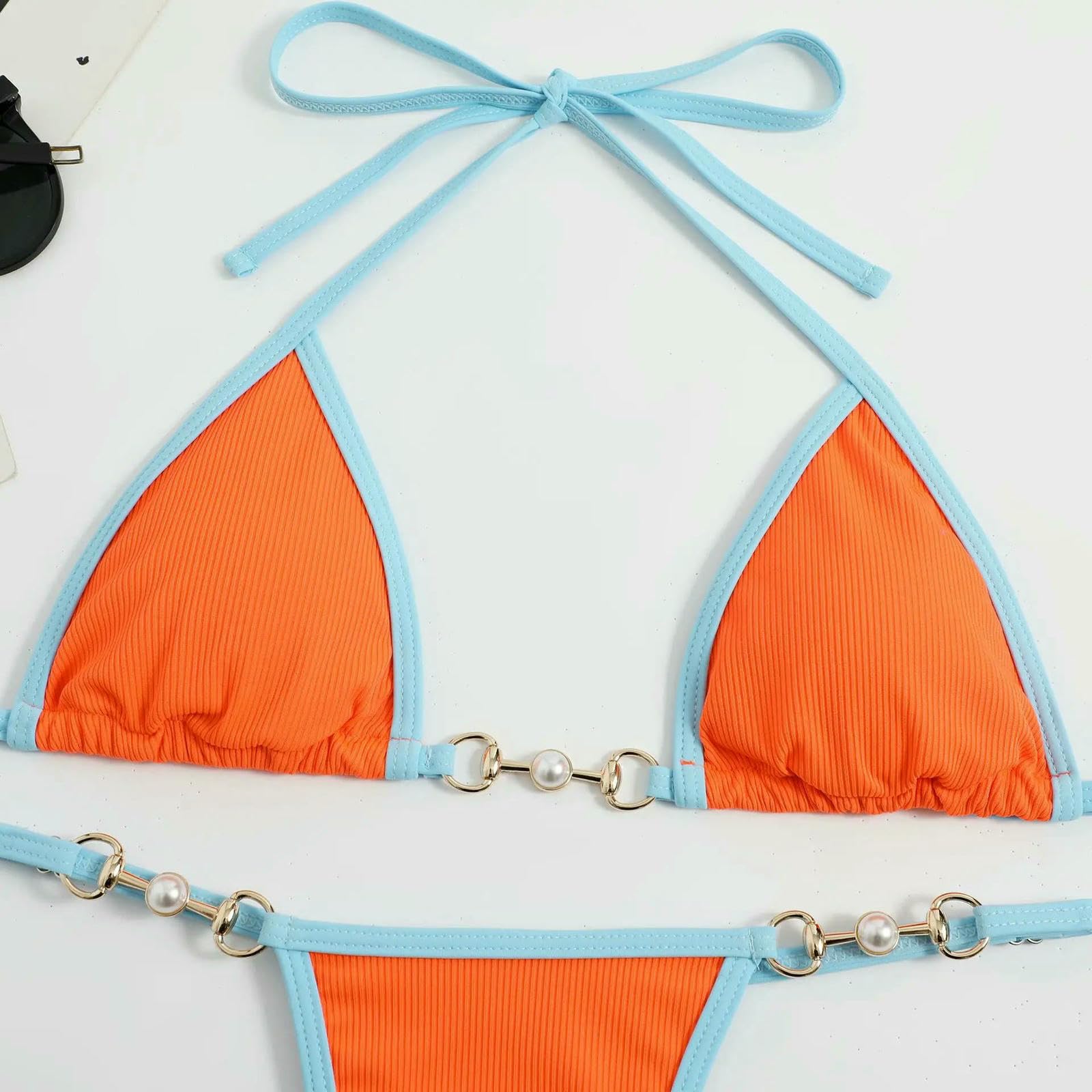 Damskie prążkowane bikini z nylonu, poliestru i elastanu | Wielokolorowe wiele rozmiarów na wakacje na basenie na plaży