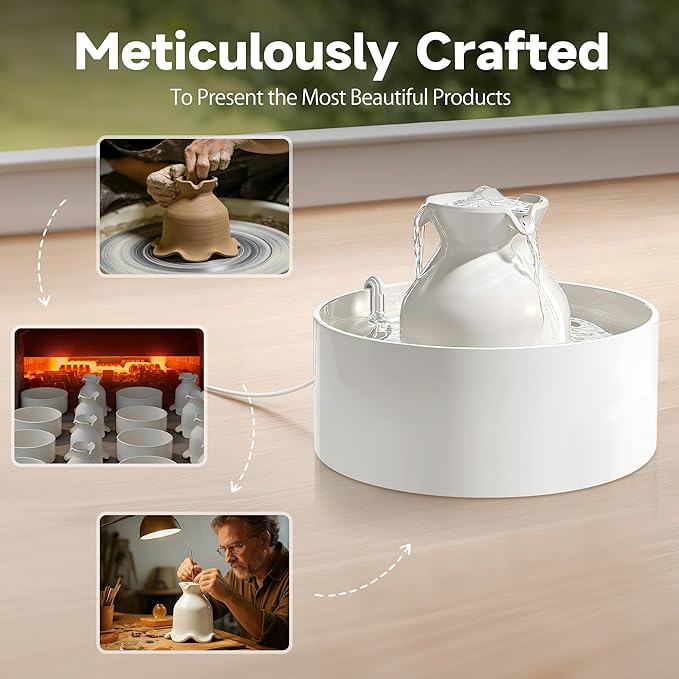 Fuente de Agua para Gatos PETIMI, 3L, Cerámica, Ultra Silenciosa miniatura 6