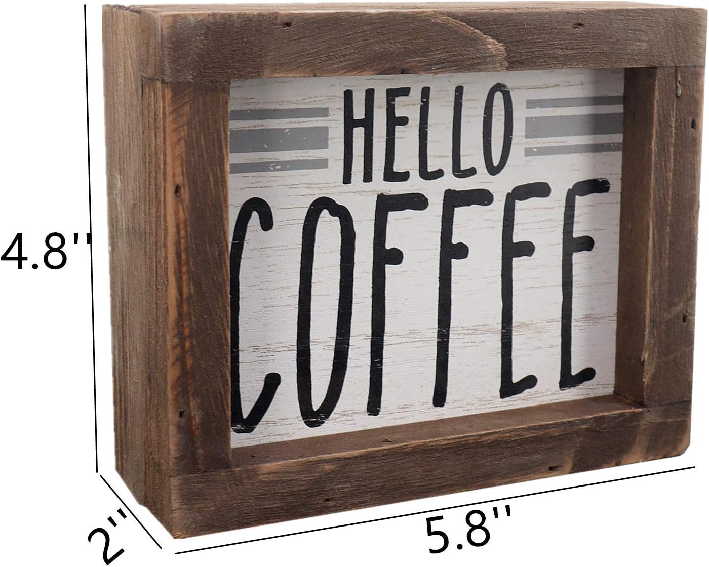 Parisloft Hello Coffee Barn Wood Small Box Sign for Kitchen Decor Coffee Bar, Rustic Wooden Coffee Sign Plaque Freestanding Farmhouse Kitchen Decor Wood Home Decor 5.8''x4.8''