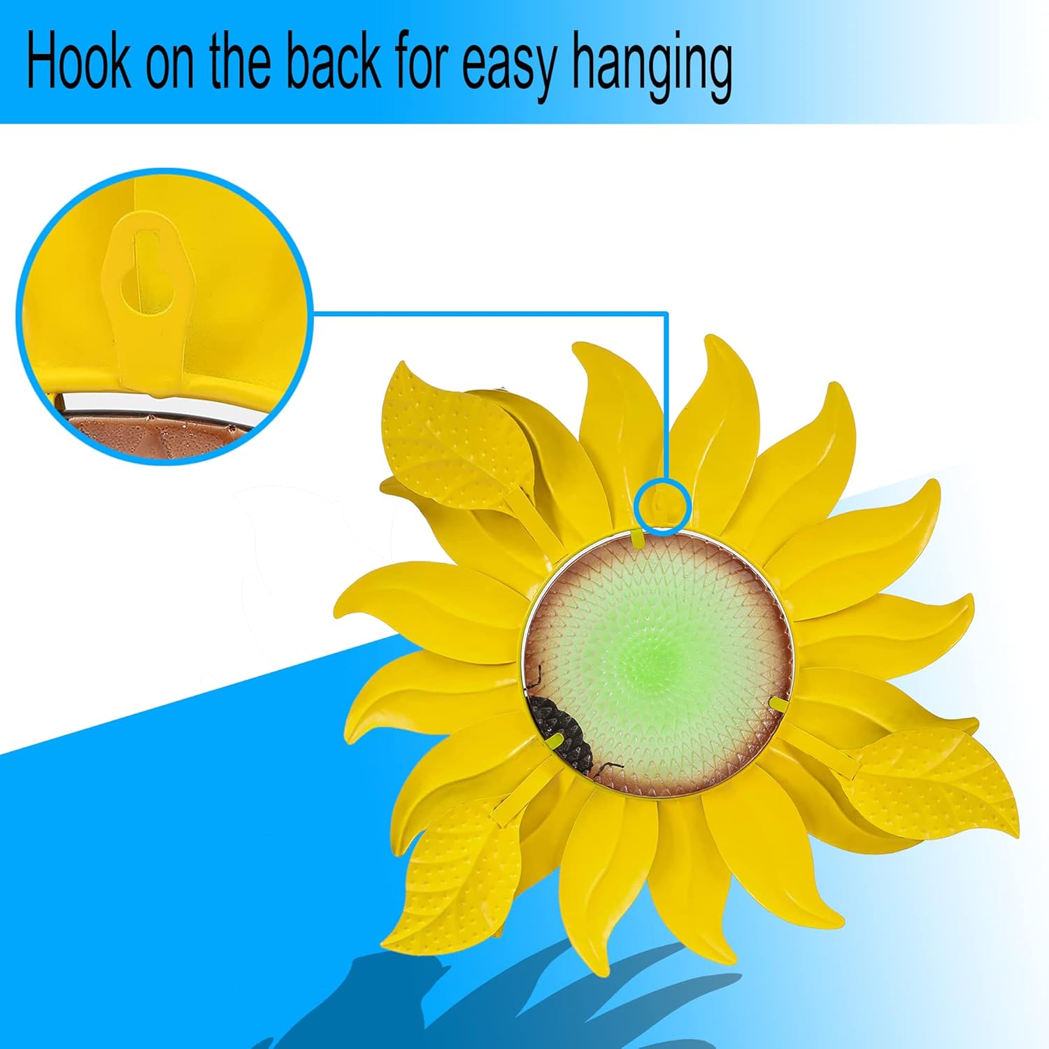 LuxenHome 26" Sunflower Outdoor Wall Decor, Metal and Glass Outdoor Wall Art, 3D Hanging Metal Wall Sculpture, Indoor Outdoor Use