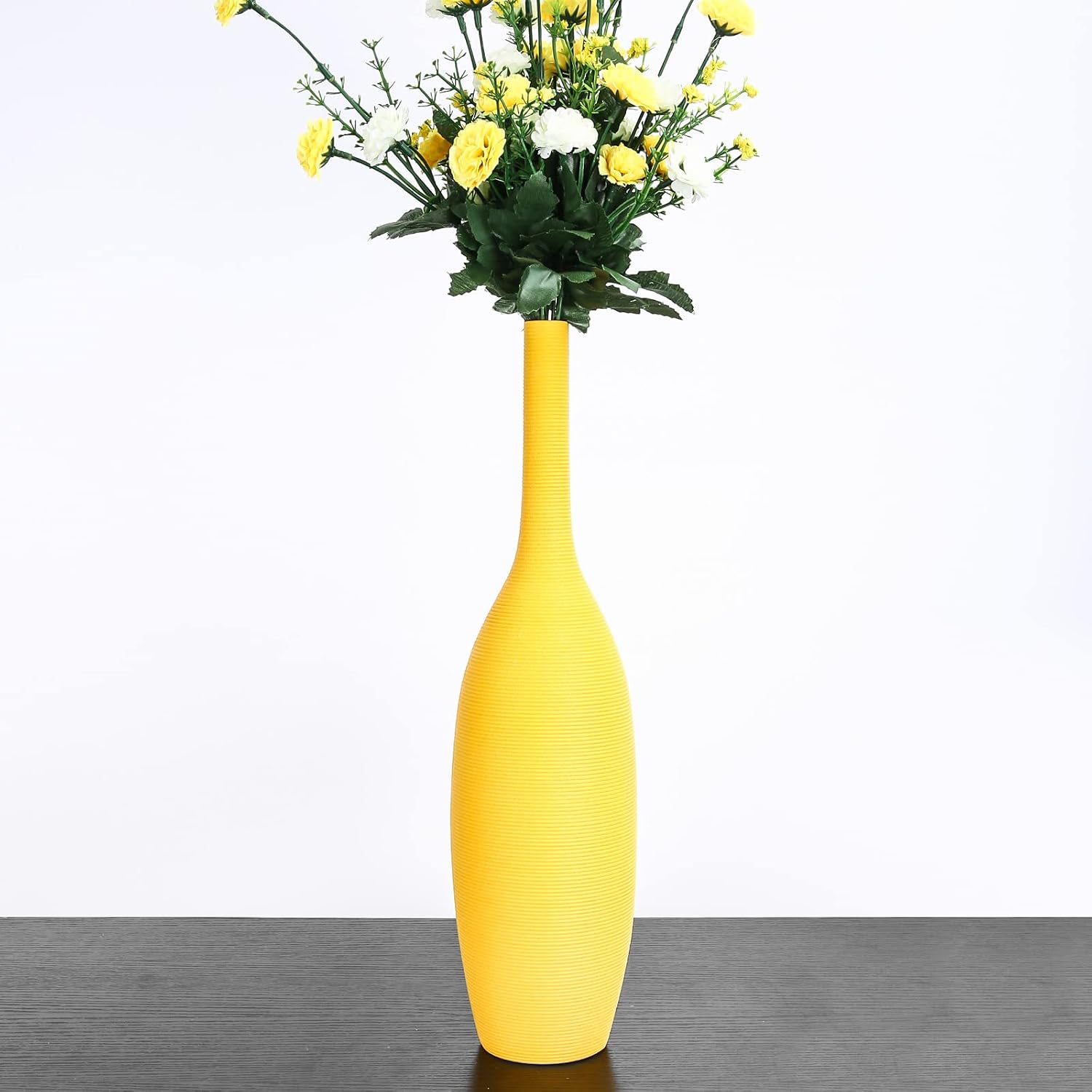 Samawi 14" Yellow Vase Yellow Ceramic Vase for Home Decor Yellow Decor Flower Vase Yellow Decorative Vases for Home Decor Modern Room Decor Bedroom Decor Kitchen Decor Ceramic Decor Tall Yellow Vase