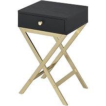 Accent Table Black and Brass 1-Drawer Rectangular End Table Small Side Table with Drawer for Living Room Bedroom Compact Corner Table with X Trestle Base