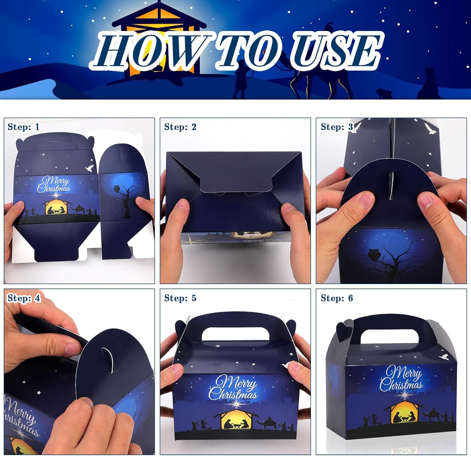 HOWAF 12pcs Nativity Christmas Candy Boxes With Handle - Holy Gift Boxes for Merry Christmas Treat and Party Decoration - Jesus Holiday Paper Boxes - Image 3