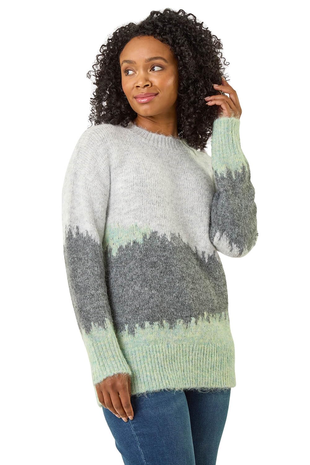 Roman Women's Grey Petite Abstract Knit Jumper In | Size: 12
