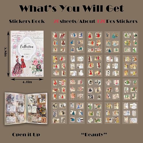 Miniatura 2 de Calcomanías de diario basura para álbumes de recortes, 120 piezas retro de flores, mariposas, naturaleza, poemas, letras decorativas para álbumes de