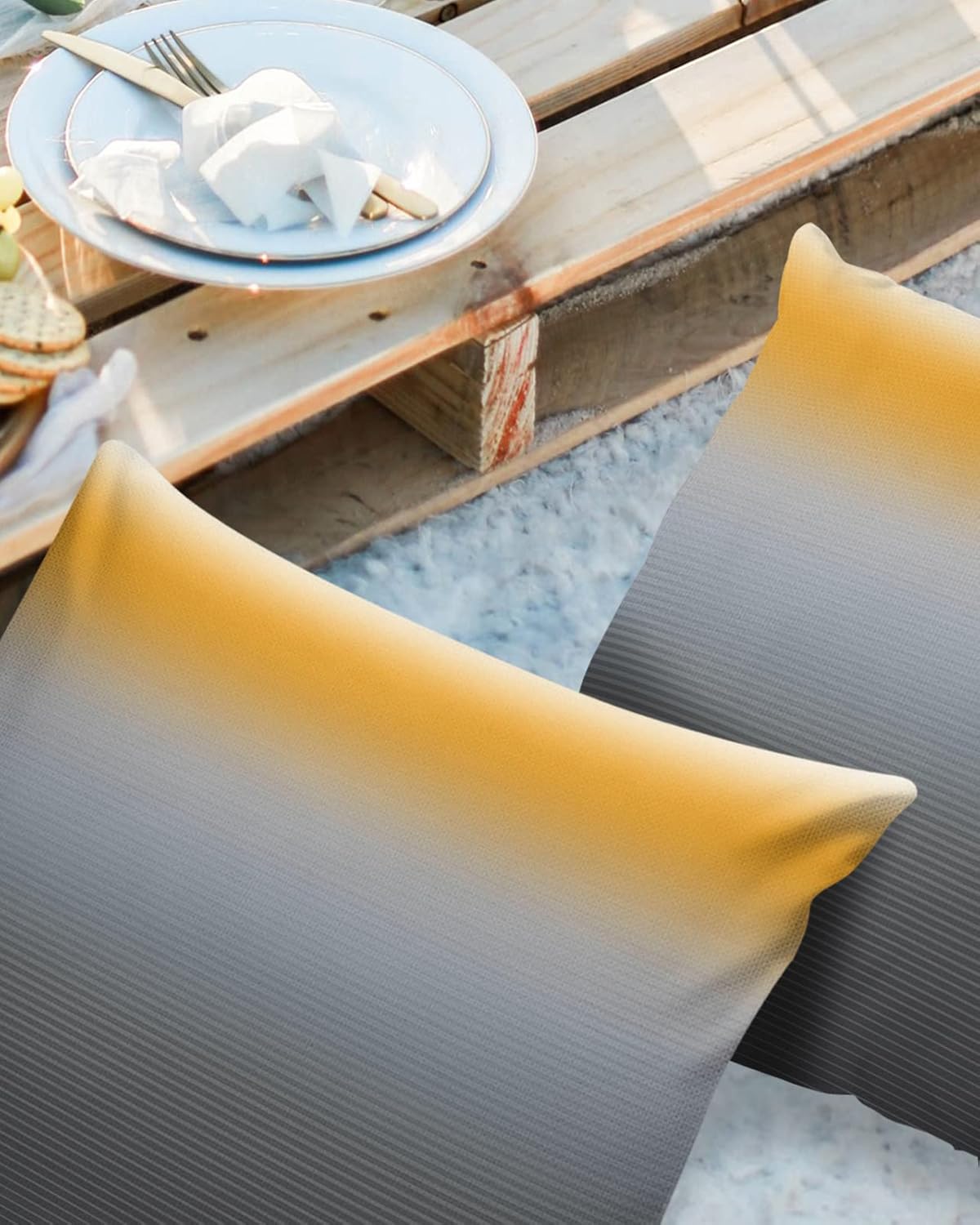 Ombre Outdoor Waterproof Throw Pillow Covers 26 x 26 Inch Set of 2, Mustard Yellow and Grey Gradient Pillowcases Decorative Square Cushion Cases for Patio Furniture Couch Porch Garden