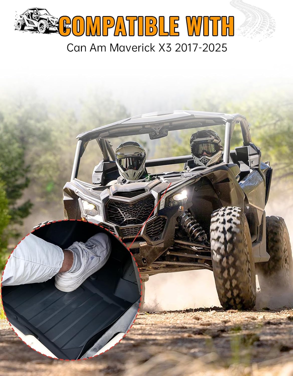 2-Pack TPE Floor Mats Compatible with Can-Am Maverick X3 2017-2025 Accessories, Front Row All-Weather Protection Black Non-Slip UTV Floor Liners Slush Mats for X3 Max Turbo RS