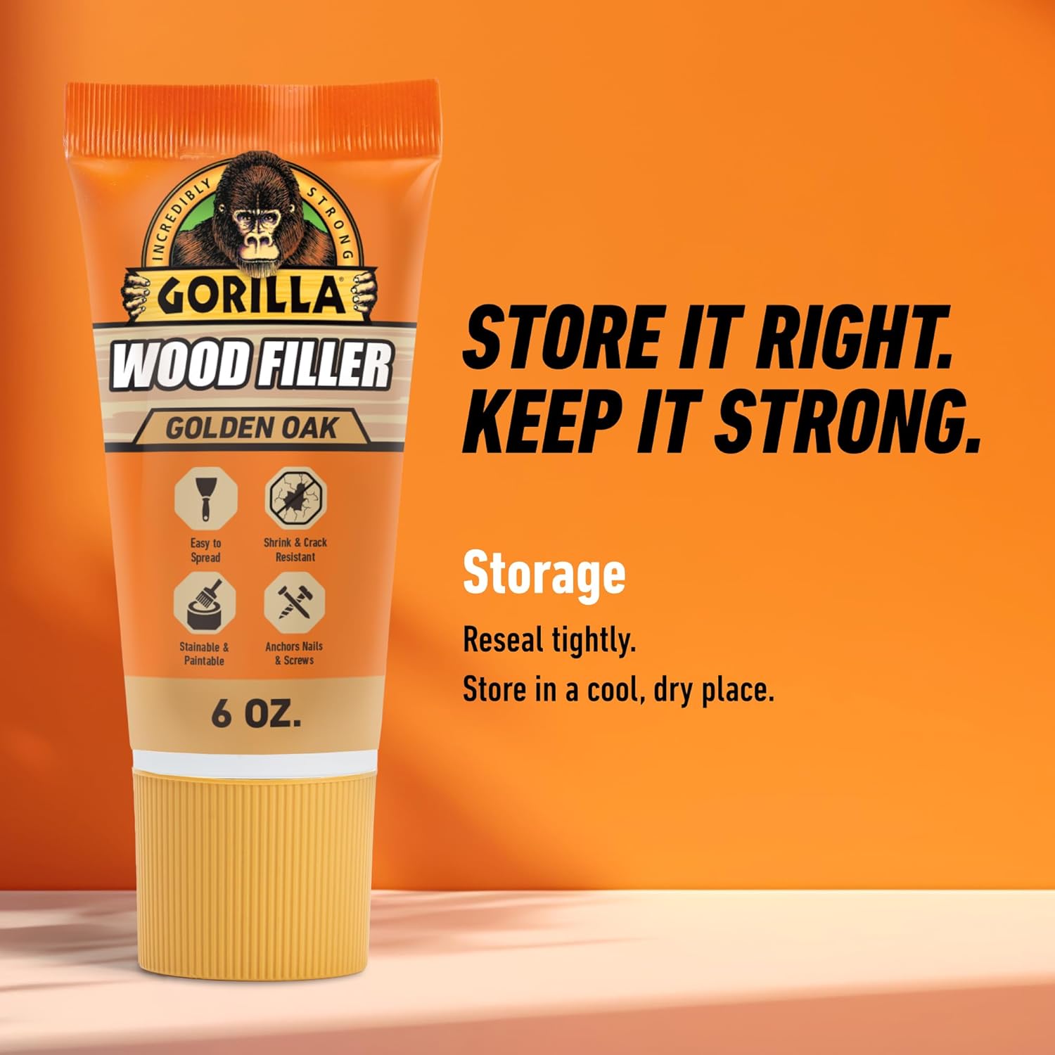 Gorilla All Purpose Wood Filler, Golden Oak Color, 6 Ounce Tube (Pack of 6) - Water Resistant for Indoor or Outdoor Projects and Repairs